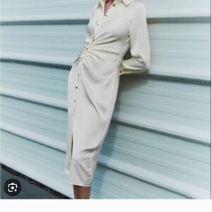 Zara Elegant Cream Button-Down Dress